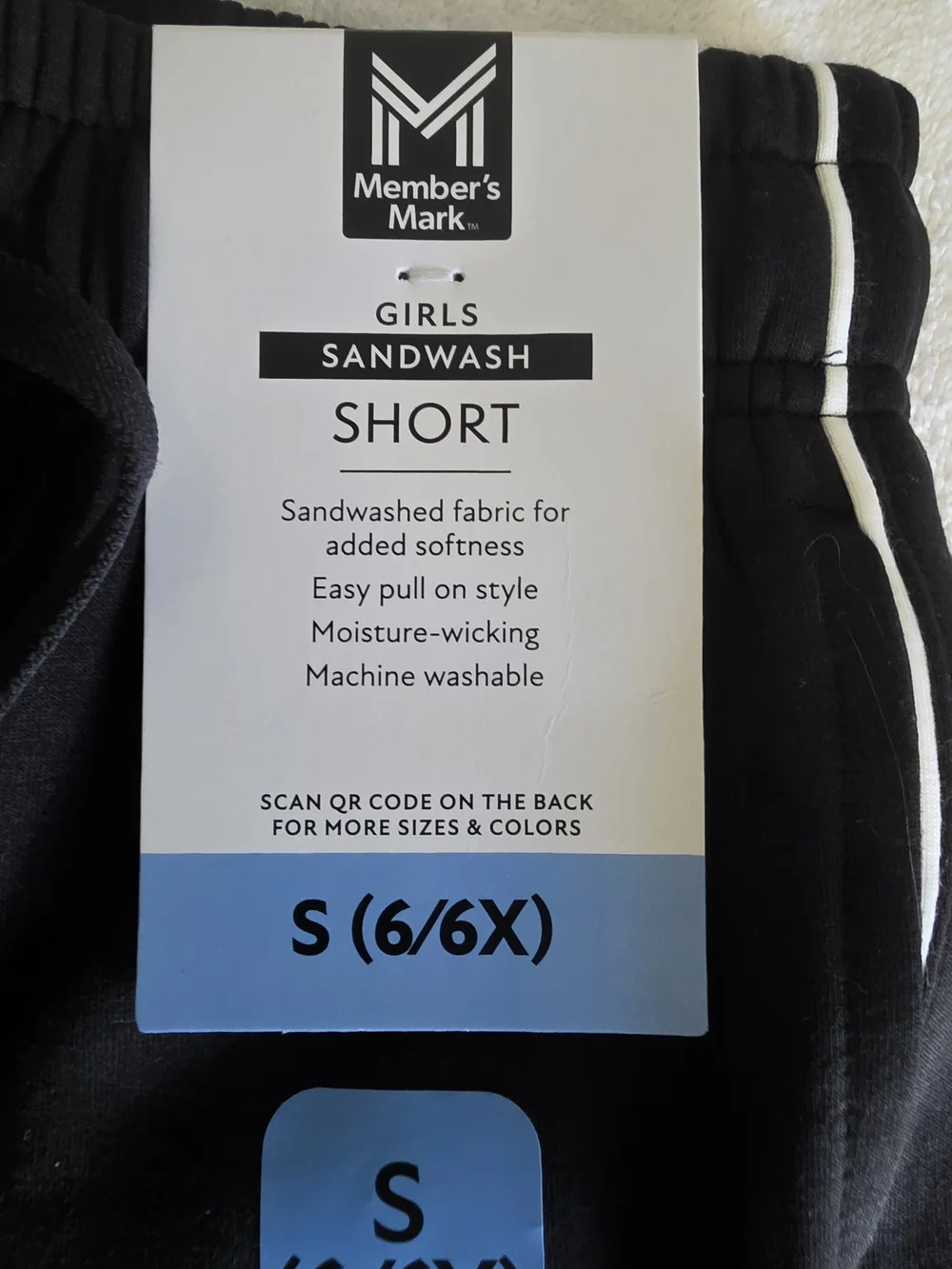 Member's Mark Girls Black Sandwash Shorts with White Trim - S (6/6X)